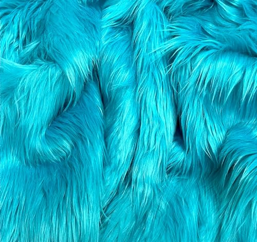 EOVEA Shaggy-Kunstfellstoff, 1,5 m breit, flauschiges, weiches Kunstfell-Material zum Nähen, Basteln, für Kostüme, Polster und Heimdekoration, Langflor-Plüschstoff, Türkis, 0,47 m