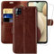 MONASAY For Samsung Galaxy A12 Phone Case, Flip Wallet Leather Case with Tempered Glass Screen Protector and Card Slot Kickstand Phone Cases Cover for 6.5 Inch Samsung Galaxy A12/M12, Brown