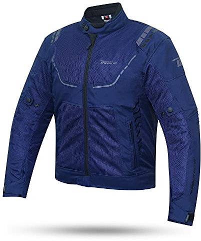DEGEND BREEZE Bleu | Veste de Moto d'Été pour Hommes | Veste Moto Imperméable avec Protection des épaules et des coudes - Veste Coupe Vent et Légère - Homologué CE - Accessoires de moto Taille 3XL