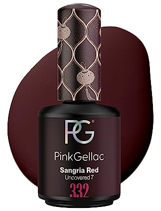 Pink Gellac UV Gel Nagellack - 332 Sangria Red 15 ml - Lang Anhaltend Shellac Nagellack Dunkelrot - Gel UV für 14 Tage Nägel in Salonqualität - Made in Holland