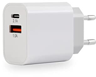 MUTTO Cargador USB C, Cargador Doble USB C y USB, Enchufe Conector de Pared Tipo C y A, Cabezal Adaptador de Corriente Compatible con Todos los Móviles, Tablets y Gadgets