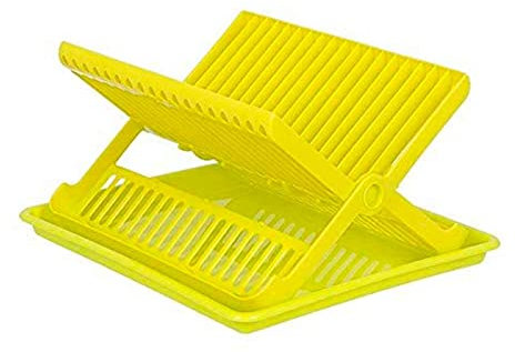 AC - Escurridor de Platos con Bandeja, Drena al Fregadero, Fabricado en Plástico, Bandeja para el Agua, Ideal para la organización y Limpieza - 33 x 37 x 21 cm - Color Amarillo
