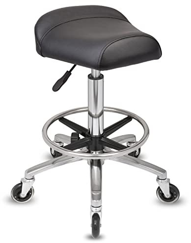 Staboos Rollhocker bis 160 kg - Sattelsitz und Fußstütze ergonomisch geformter Praxishocker (Premium Rollen) Drehhocker höhenverstellbar (55 cm bis 75 cm) Breitsitz