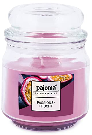 Pajoma Duftkerze Passionsfrucht im Bonbonglas, 248 g, Premium Kerze zum verschließen, für circa 55 Stunden