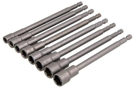 Neilsen CT4497-8pc Long Magnetic Nut Driver Set 150mm with 1/4in Hex Shank for Power Drills and Self Drilling TEK Screws – Sizes 6mm to 13mm