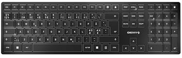 CHERRY KW 9100 SLIM, Wireless Design Keyboard, Pan-Nordic Layout (QWERTY), Choice of Bluetooth or 2.4 GHz RF, Flat Keys, Chargeable, Black-Grey