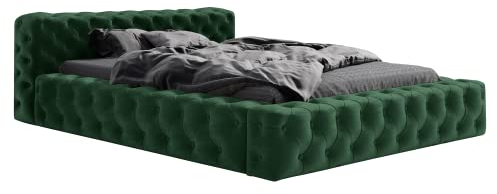 GRAINGOLD Elegantes Polsterbett Armani Bis mit Bettkasten, unsichtbare Beine, festen Holzrahmen - große Auswahl an Stoffen - Funktionelles und modernes Doppelbett 160x200