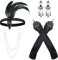MIVAIUN 4 Stück 1920 Zubehör Set Vintage Kostüm Accessoires Gatsby Haarband Flapper Stirnband Perlenkette Ohrringe Lange Handschuhe Flapper Accessoires Great Gatsby Zubehör für Frauen (4 Stück)
