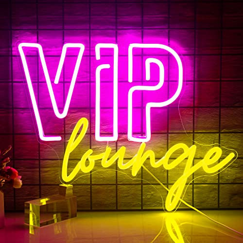 VIP Panneau néon à DEL pour décoration murale de salon, éclairage VIP avec alimentation USB pour décoration de maison, hôtel, club, café, bar, bureau, centre commercial (rose et jaune citron)