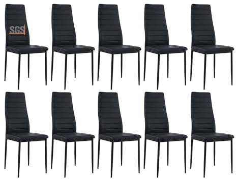 buybyroom Sillas de Comedor 10 Piezas Acolchadas sillas de Cocina y Patas de Hierro Silla Cocina Moderna Silla salón sillas de Cocina, Negro