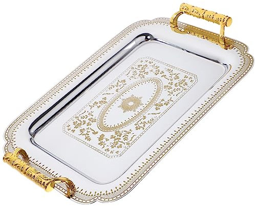 Cabilock D' Or Plateau de Service Européen Style Vintage Assiette De Fruits avec Double Poignées Rétro Dessert Gâteau Plateau Dresser Bijoux Organisateur Plateau pour Accueil Cuisine KTV