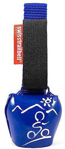 swisstrailbell® Fresh Colour-Edition: Blau mit weißem Mountainbiker, dunkel blaues Band, Trailbell, Bear Bell