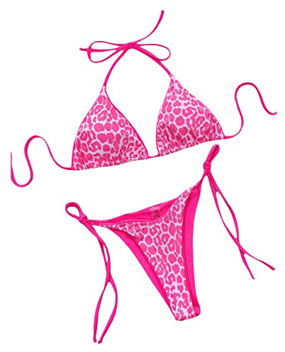 Loalirando Maillot de Bain Femme 2 Pièces Sexy Bandage Biniki Brésilien String pour Vacances Plage Bronzage, Rose léopard, L