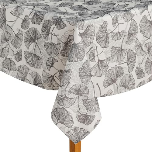 ESSEX - Tischdecke Stems, 145 x 220 cm, Tischtuch, 100% Polyester, Abwaschbar, Blätter - Grau