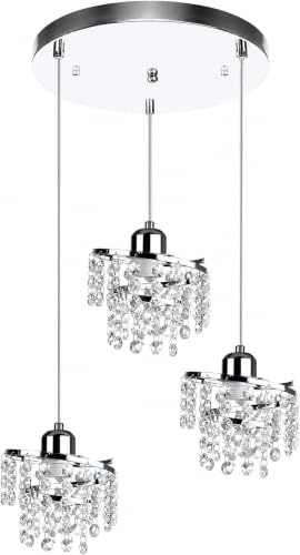 Moderne Kristall Deckenleuchte E27 Flur Hängelampe mit Chrom Metall 3-Flammig Lampenschirm Rund Kronleuchter verchromte Pendellampe Flurlampe für Korridor Foyer Treppenraum Umkleideraum (PE-R3)