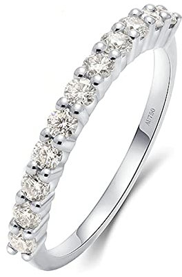 Lieson Ring Verlobung Damen, Damen Ring 585 Weißgold 14K Vorsteckring Rund Diamant mit 0.03ct Trauringe Weißgold Große 54 (17.2)