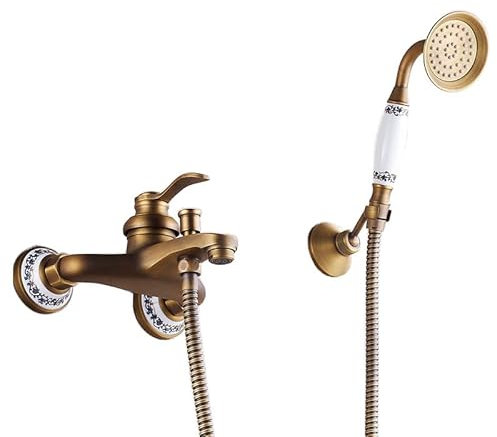 ZYCDP Robinet Baignoire avec Douchette Vintage Mitigeur Douche Mural Mitigeur Monocommande pour Baignoire avec Inverseur Mitigeur Chaud et Froid, Antique B