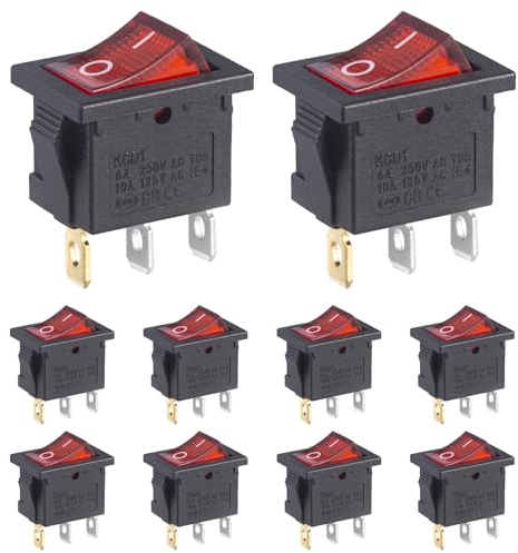 VEXUNGA Wippschalter Beleuchtet Rot Kippschalter 3 Polig EIN/AUS Boat Wippe Schalter 6A 250VAC 10A 125VAC Einbauschalter 2 Position SPST (10 Stücke)