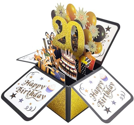 Huacici 20. Geburtstagskarte, 3D Pop Up Geburtstagskarte zum 20 Jahre Geburtstag, Happy Birthday Grußkarte mit Umschlag für Mann, Freund