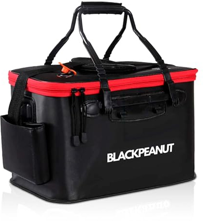 Blackpeanut Angeleimer Faltbar 30L Schwarz Ködereimer Wasserdicht Angeln | 1 mm PVC, 200 g, Salz- und Süßwasser, atmungsaktiver Netzdeckel, verstärkte Griffe, Schultergurt, Brandungsangeln