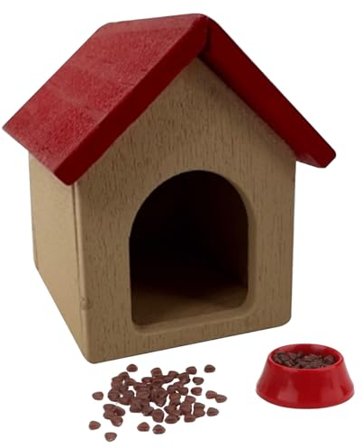 Miniatur-Hundehütte mit Hundenapf und Hundefutter,Puppenhaus-Zwinger im Maßstab 1:12,hölzernes Haustierhaus,Puppenhaus-Möbel für Puppenhaus-Zubehör,Dekoration