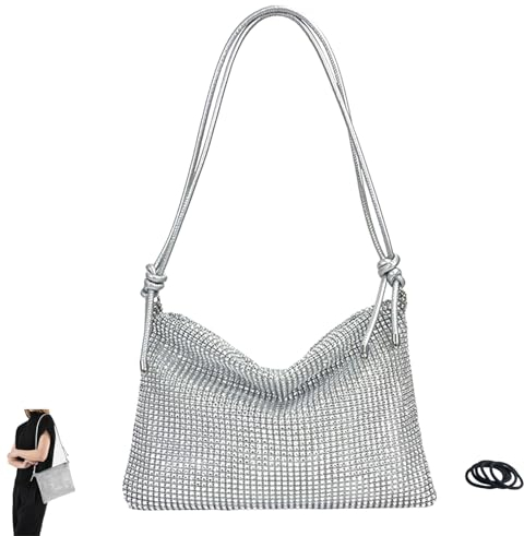 SwirlColor Clutch, Glitzer Diamante Abendtasche Damen Handtasche mit Strass Bling Abend Handtasche für Hochzeit Dinner Party, mit 5 Pcs Gummibändern