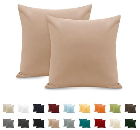 Taie Oreiller 100% Coton 65x65 cm 2 PCS, Taie d'oreiller Rectangulaire Puro Coton Jersey 120GSM - Housse de Coussin Résistant et Hypoallergénique Rose Clair