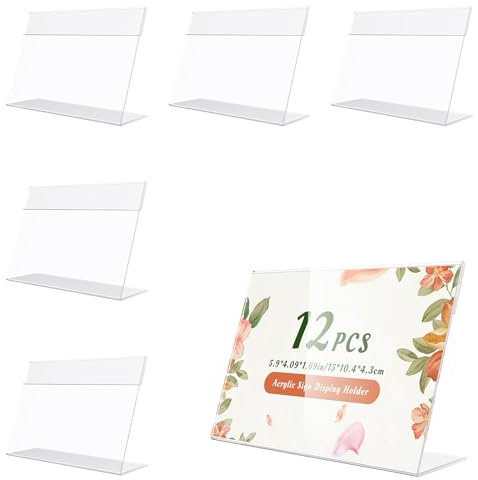 12Pcs Transparenter Vertical Acryl Etikettenhalter, Klarer Etikettenhalter Waren Zeichen Display Halter Preisschilder Aufsteller für Geschäfte Supermärkte Konditoreien Büros, 15 * 10.4 * 4.3CM
