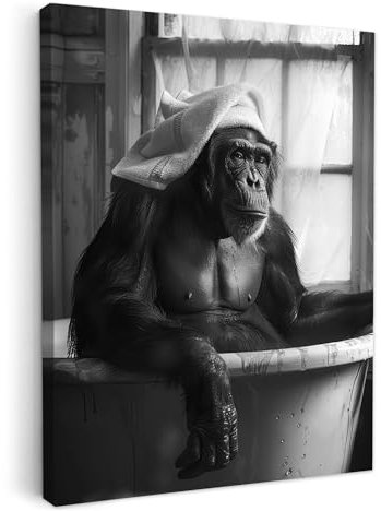 MuchoWow© Impression sur Toile Decoration Murale Peinture 50x70 cm Tableaux Decoratifs Muraux Déco Chambre Tableau Salon Singe - Chimpanzé - Bain - Toilette
