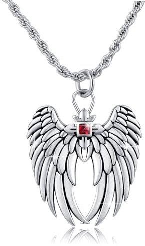 MEDWISE Flügel Halskette 925er Sterlingsilber Kreuz Engelsflügel-Halskette Gothic Flügel Schmuck Retro-Geschenk für Frauen und Männer 22+2' Edelstahlkette