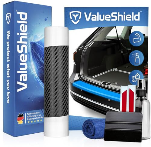 ValueShield Ladekantenschutz passend für VW Golf 7 VII Variant 2012-2020 (5-Türer, Kombi): Hochleistungsfolie, Lackschutzfolie & Kratzschutz für Kofferraum, Stoßstange, Schweller | Carbon+Rot