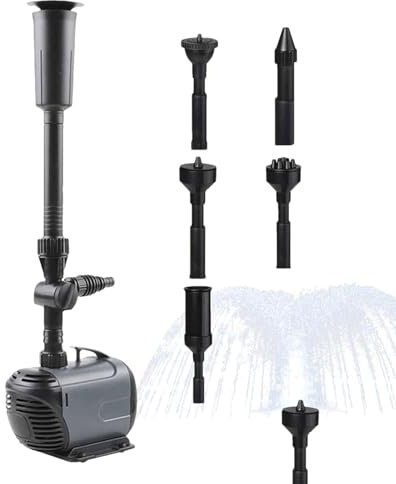 FmtwPhn Teichpumpen für Außenteiche – Aquarium-Wasserpumpen-Set, mit 3 Düsen, Teich-Wasserfall-Tauchpumpe und Filter-Set, Edelstahl