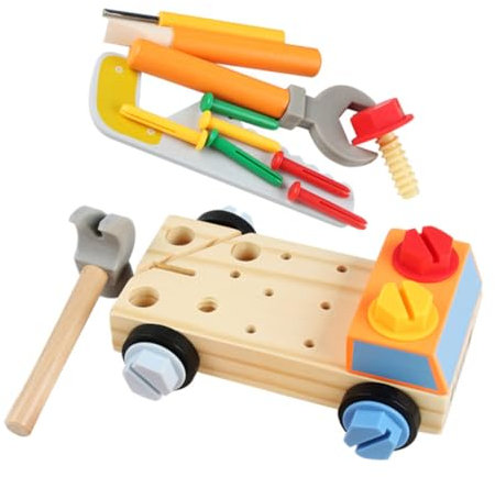 DRESSOOS Werkzeugkasten Kinder Werkzeugkoffer Für 1 Set Montessori Schraubendreher Brett Mit Holzspielzeug Auto Frühkindliches Lernspielzeug Für Kreative DIY Experimente Und Motorische Fähigkeiten
