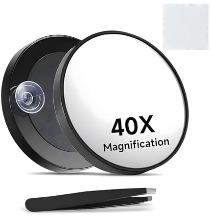 40x Vergrößerungsspiegel mit Saugnäpfen und Pinzetten Set - Senden Sie ein Reinigungstuch, Kompaktspiegel-Set für präzises Make-up und Augenbrauenzupfen 3,5 Zoll, als Reise-Vergrößerungsspiegel
