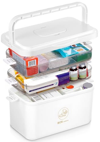 MICHIHOMIE Caja de almacenamiento de medicamentos, caja de primeros auxilios plegable de 3 capas, organizador portátil de medicamentos con mini compartimento, cajas de almacenamiento de medicamentos