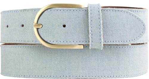 BELTINGER Damen-Gürtel im Jeans-Look mit Steppnaht 4 cm | Ledergürtel aus Leder und Denim 40mm Damen | Jeans-Gürtel mit Jeansstoff 4cm | Jeansblau 100cm