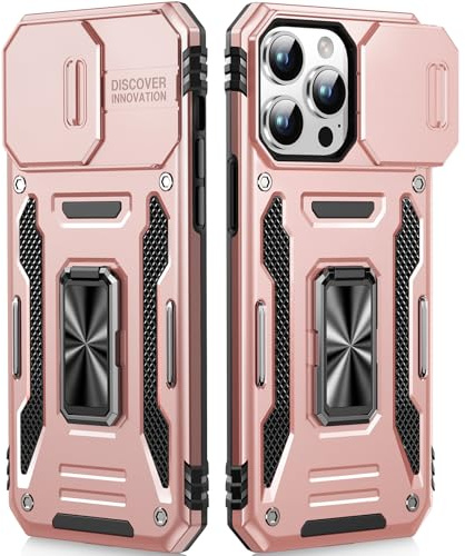 OLHAOMAO Coque pour iPhone 13 Pro Max avec Support Rotatif à 360°,[Anneau Magnétique][Coque Coulissante pour Appareil Photo] Protection D'objectif Militaire pour iPhone 13 Pro Max 6,7, Rose