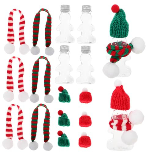 JOINPAYA 10Pcs Gingerbread Man Drink Bottles with Lids Cute Plastic Xmas Containers for Milk Tea Candy and Holiday Treats Includes Hats Scarves