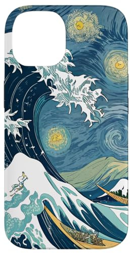 Hülle für iPhone 14 Große Welle vor Kanagawa mit Sternennächten von van Gogh Art