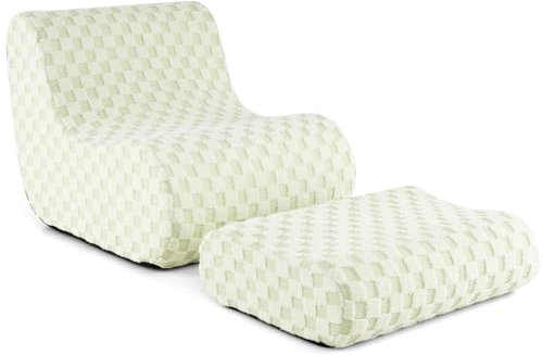 COSTWAY Sitzsack Sessel mit Hocker, Sitzsack Erwachsene mit hoch elastischem Schwamm & Teddy-Samtbezug, Bean Bag Chair, Bodenstuhl Boden Sessel für Wohnzimmer, Schlafzimmer, Lesezimmer (Grün)