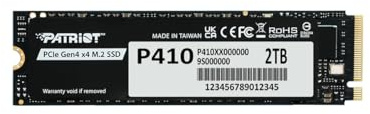 Patriot P410 2TB Internal SSD - NVMe PCIe Gen 4x4 - M.2 2280 - Sequential Read: Up to 5,000MB/s and Sequential Write: Up to 4,500MB/s - PS5 Compatible - Solid State Drive - P410P2TBM28H