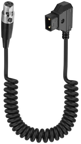XMSJSIY Câble d'alimentation D-Tap vers Mini XLR 4 broches pour moniteur d'appareil photo Mini XLR 4 broches femelle vers D-Tap mâle Cordon à ressort spiralé pour caméscope DSLR Connecteur DV