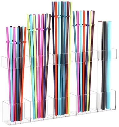 Acryl Strohhalm-Halter, Küchenaufbewahrungs-Organizer,Geeignet für Küchenschränke, Kühlschranktüren usw,Behälter für Küchenzubehör,Wiederverwendbare Aufbewahrungsbox für Strohhalme(Klar, 1 Packung)