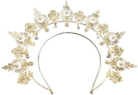 Vintage Lolita Schmuck Zubehör Geprägte Halo Krone Perle Perlen Kette Stirnband Metall Tiara FüR Viele AnläSse Geeignet(C1)