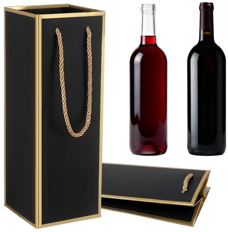 Ouligay 2 Pack Wine Bottle Gift Bags Black Wine Gift Bag 4X4X11 Reusable Liquor Bags with Gold Foil Print, Gold Foil Black Wines Bag for Party Wedding Christmas Anniversaries or Champagne