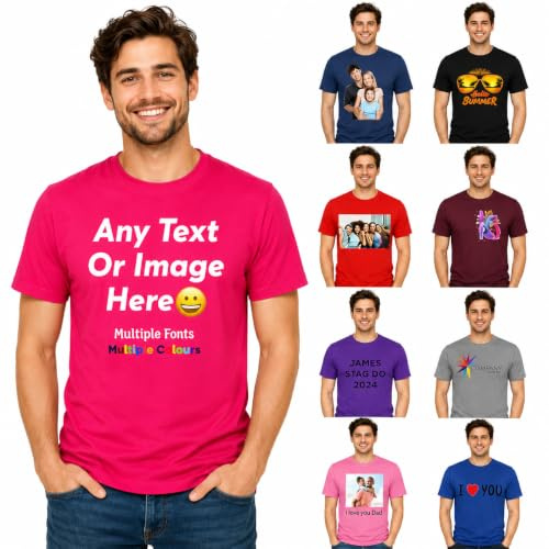 T-SHIRT DESIGN STUDIO Personalized Custom T-Shirt for Men, Women & Kids – Add Your Own Text, Photo, Image or Logo – Custom Embroidery or Print Design – Personalised Gift Tee