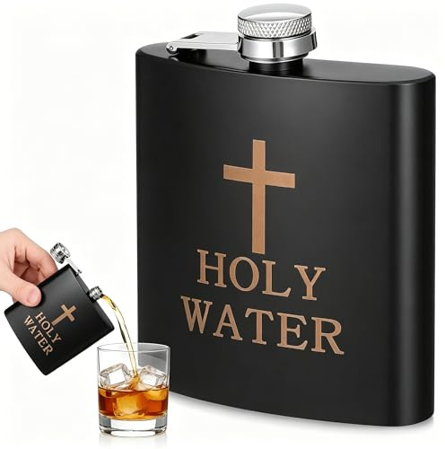 Gadpiparty Edelstahl Flachmann Weihwasserflasche Tragbarer Hip Flask FüR Outdoor Spirituosenflasche 11.00X9.20X2.50Cm Schwarz Christliches Geschenk