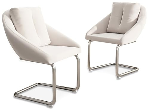 SEEDWAVE Esszimmerstühle 2er Set Freischwinger, Samt Polsterstühle im modernen Stil, mit separatem Rückenkissen, bis 150 kg belastbar, Schwingstühle für Esszimmer & Küche (Beige)