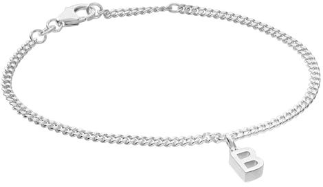 trendor Mädchen-Armband mit Buchstabe B 925 Silber Rhodiniert 21590-B | diamantiertes Flachpanzerband, eleganter Armschmuck für junge Damen,