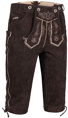 PAULGOS Herren Trachten Lederhose + Träger, Echtes Leder, Kniebund in 4 Farben Gr. 44-72, Herren Größe:52, Farbe:Dunkelbraun